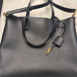 Saint Laurent Black Leather Tote with Gold Accents
